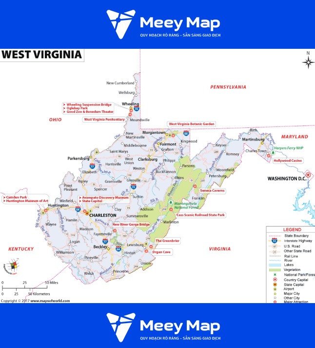 Bản đồ bang West Virginia