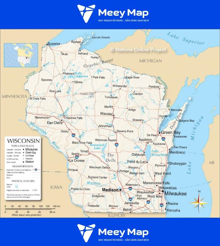 Bản đồ bang Wisconsin