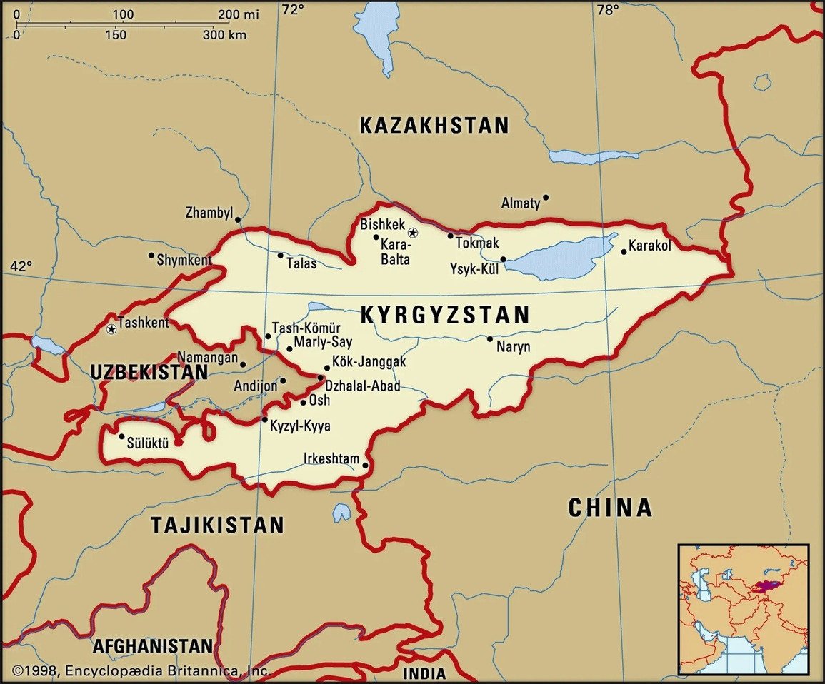 Bản đồ Kyrgyzstan và các nước láng giềng
