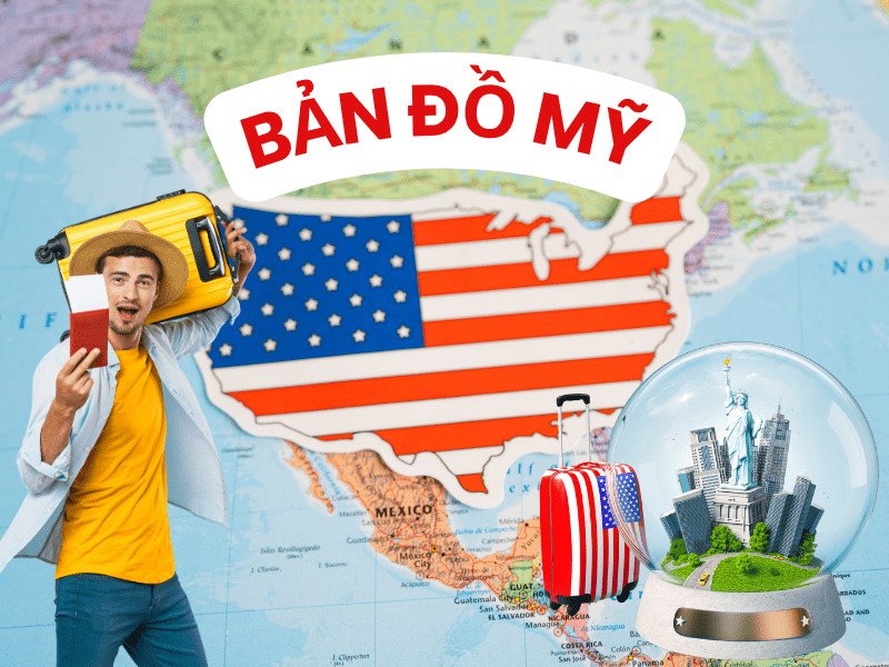 Bản đồ nước Mỹ tổng quan, hiển thị 50 tiểu bang
