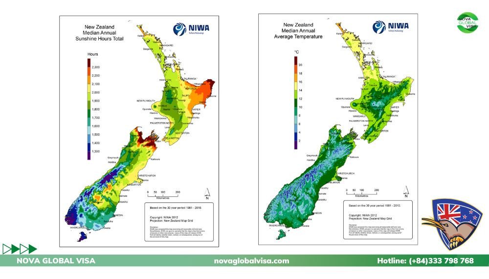 Bản đồ phân bố khí hậu và lượng mưa tại New Zealand