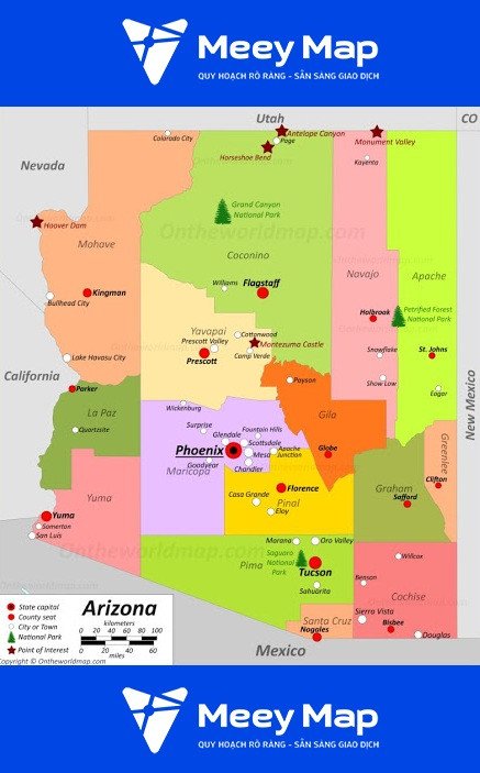 Bản đồ tiểu bang Arizona