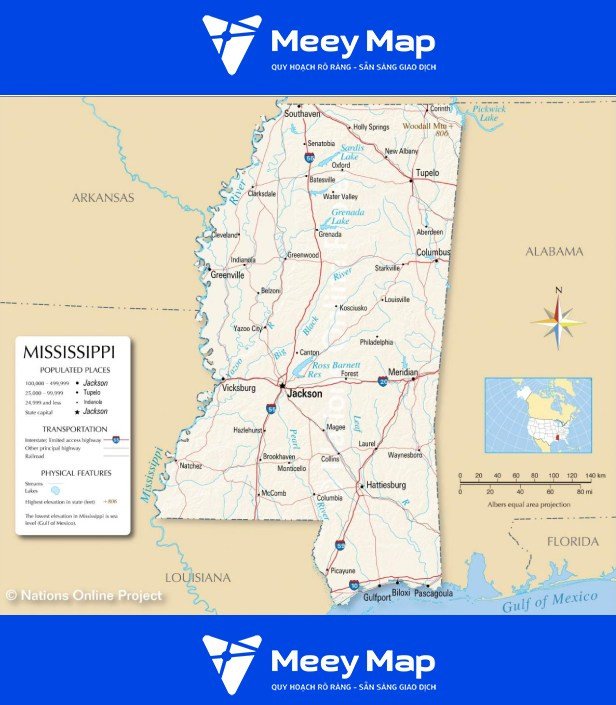 Bản đồ tiểu bang Mississippi