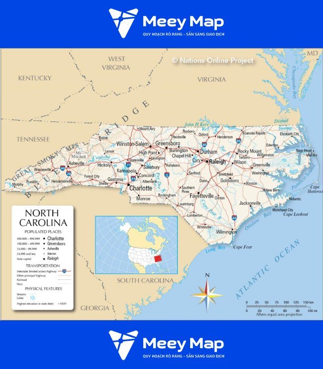 Bản đồ tiểu bang North Carolina