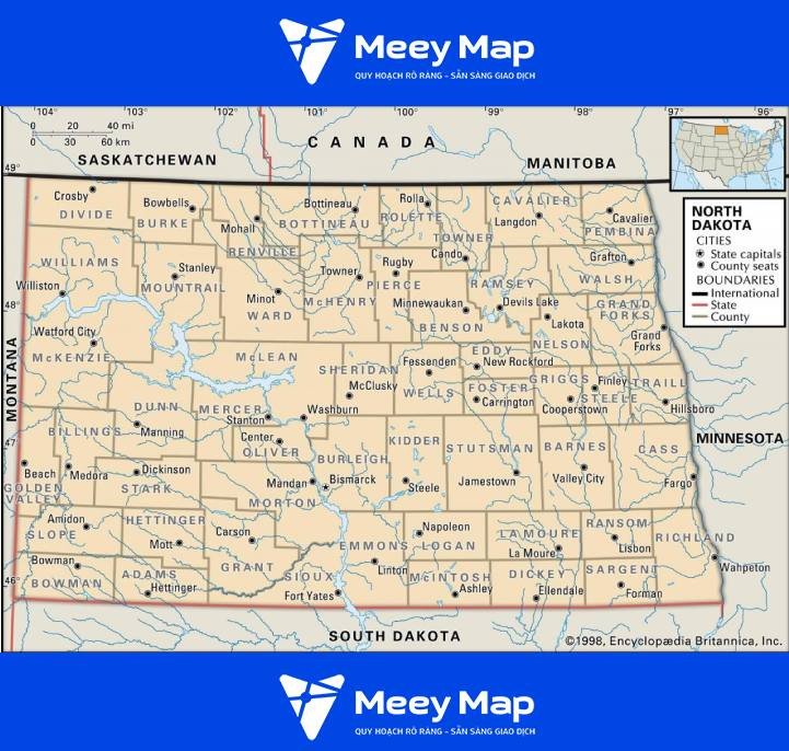 Bản đồ tiểu bang North Dakota