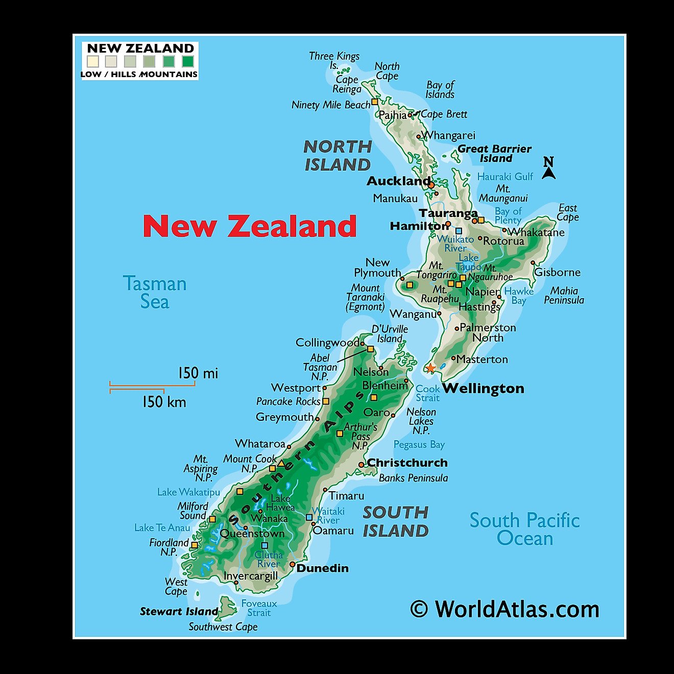 Bản đồ vật lý New Zealand