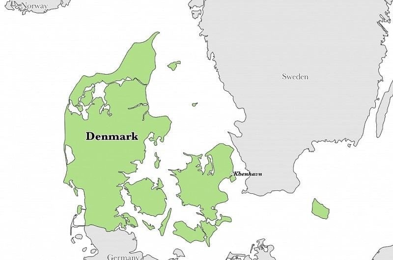 Bản đồ vị trí địa lý của Đan Mạch tại khu vực Bắc Âu và Scandinavia, hiển thị các quốc gia láng giềng.