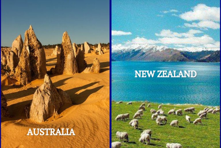 Bản đồ vị trí địa lý của New Zealand và Úc tại khu vực Châu Đại Dương.