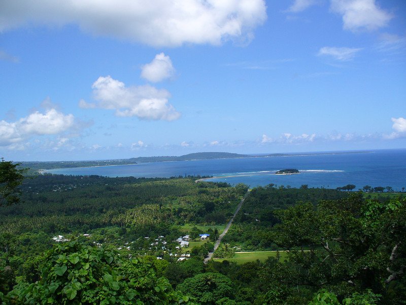 Bờ biển Vanuatu với những hàng cây xanh mướt và mặt nước biển trong xanh, biểu tượng cho vẻ đẹp thiên nhiên của quốc đảo.