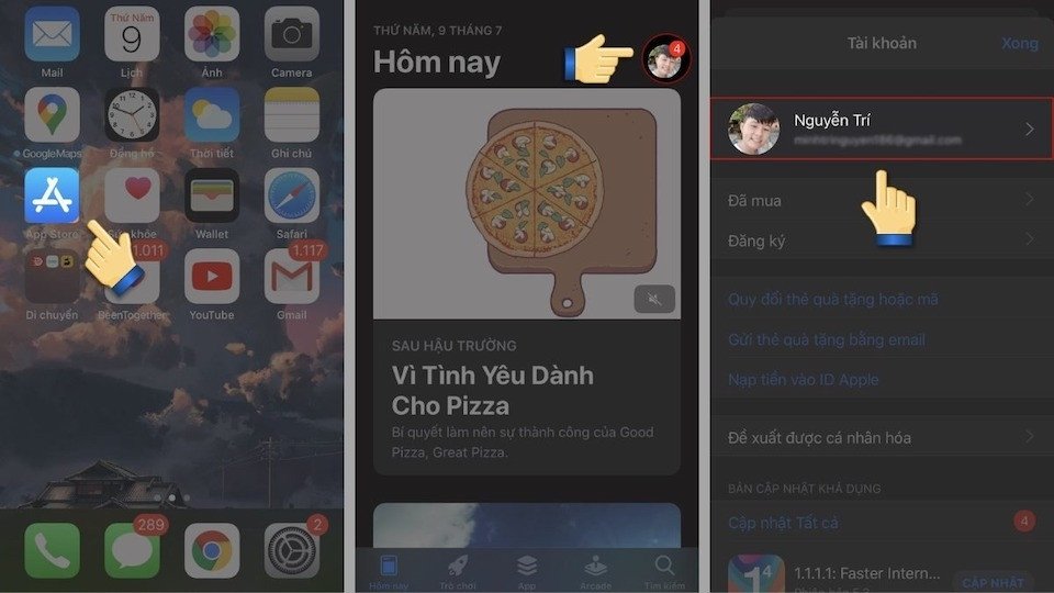 Bước đầu tiên trong cách chuyển vùng AppStore sang Hoa Kỳ: Truy cập biểu tượng tài khoản trên App Store