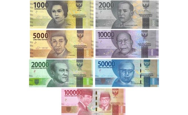 Các tờ tiền giấy Rupiah Indonesia với mệnh giá khác nhau