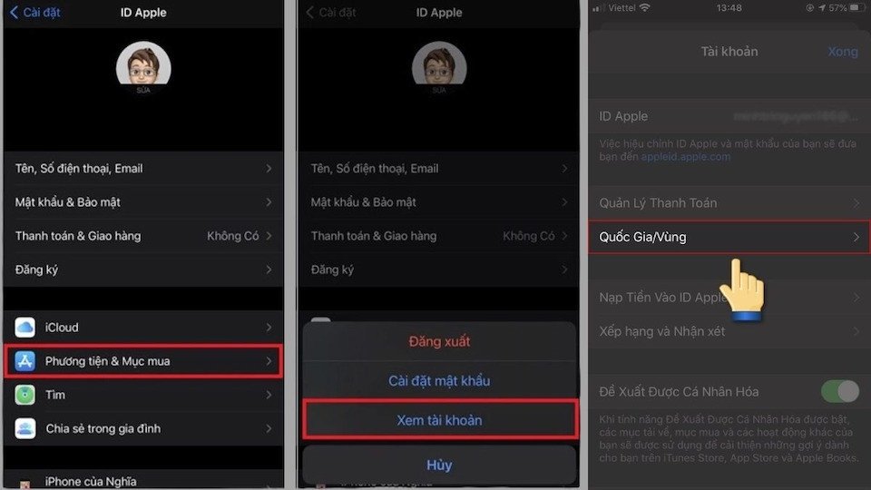 Chọn Việt Nam trong mục Quốc gia/Vùng để đưa tài khoản AppStore trở lại khu vực ban đầu