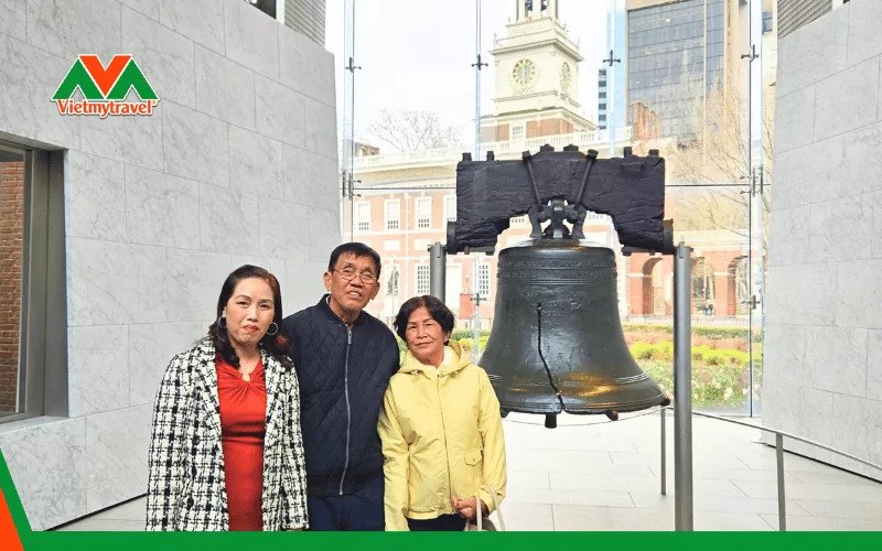 Chuông Tự Do (Liberty Bell) tại Philadelphia, biểu tượng lịch sử quan trọng của Hoa Kỳ, thu hút du khách yêu lịch sử khi du lịch nước Mỹ