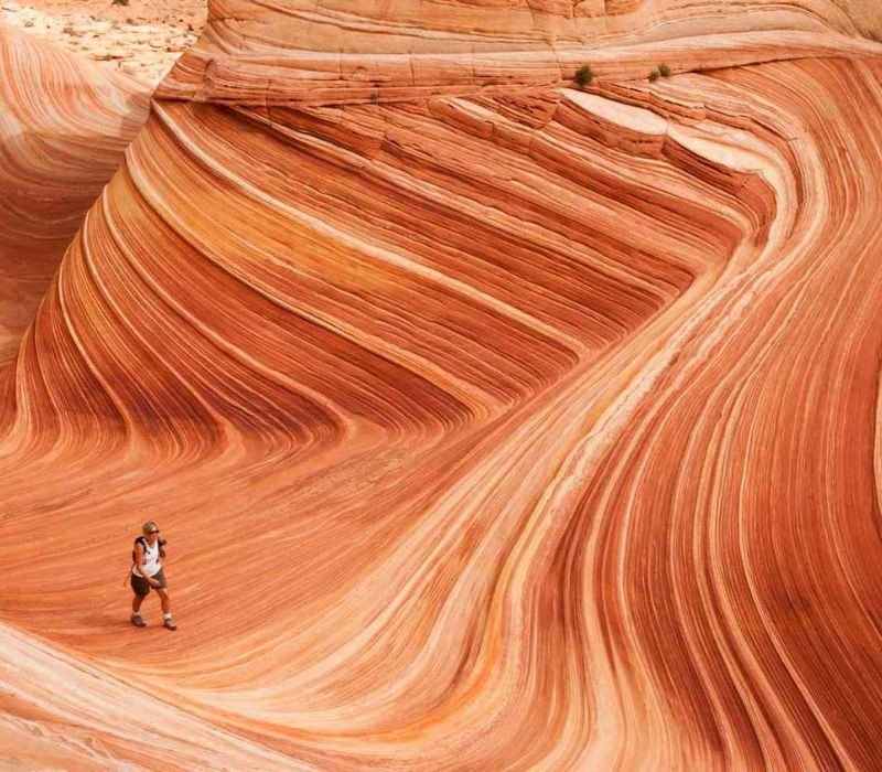 Dải đá The Wave với những đường vân tự nhiên độc đáo, mang vẻ đẹp hoang sơ của cảnh đẹp nước Mỹ.