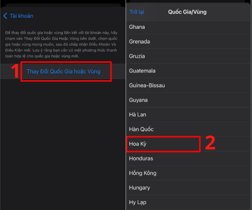 Danh sách các quốc gia có sẵn để chuyển vùng App Store