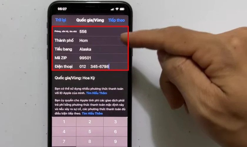 Điền thông tin địa chỉ thanh toán và mã ZIP khi đổi vùng Apple ID sang Hoa Kỳ