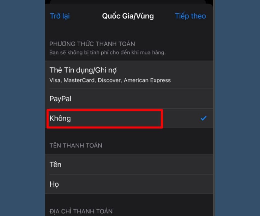 Điền thông tin địa chỉ và mã zip Hoa Kỳ App Store 99501
