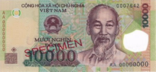 Hình ảnh tiền polymer 10.000 đồng Việt Nam, mặt sau là cảnh khai thác dầu khí