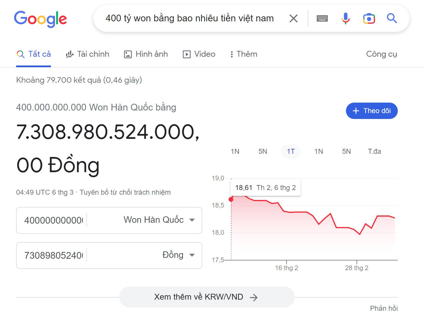 Hướng dẫn cách tra cứu tỷ giá Won sang tiền Việt Nam trực tuyến qua công cụ tìm kiếm.