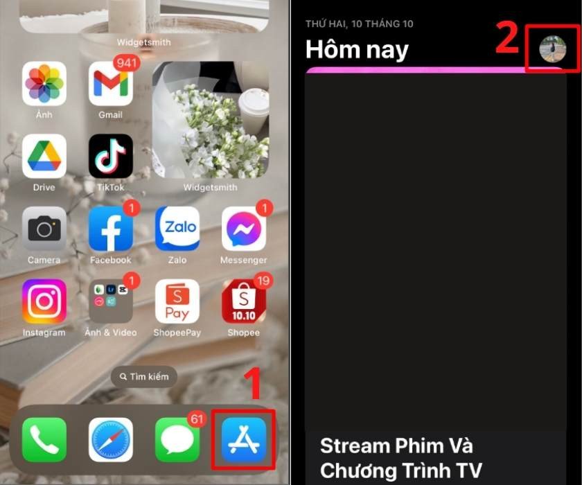 Hướng dẫn đổi vùng App Store, nhấn vào ảnh đại diện tài khoản Apple