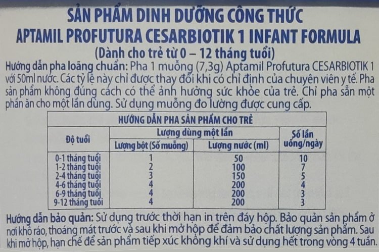 Hướng dẫn pha sữa Aptamil New Zealand số 1 800g chuẩn