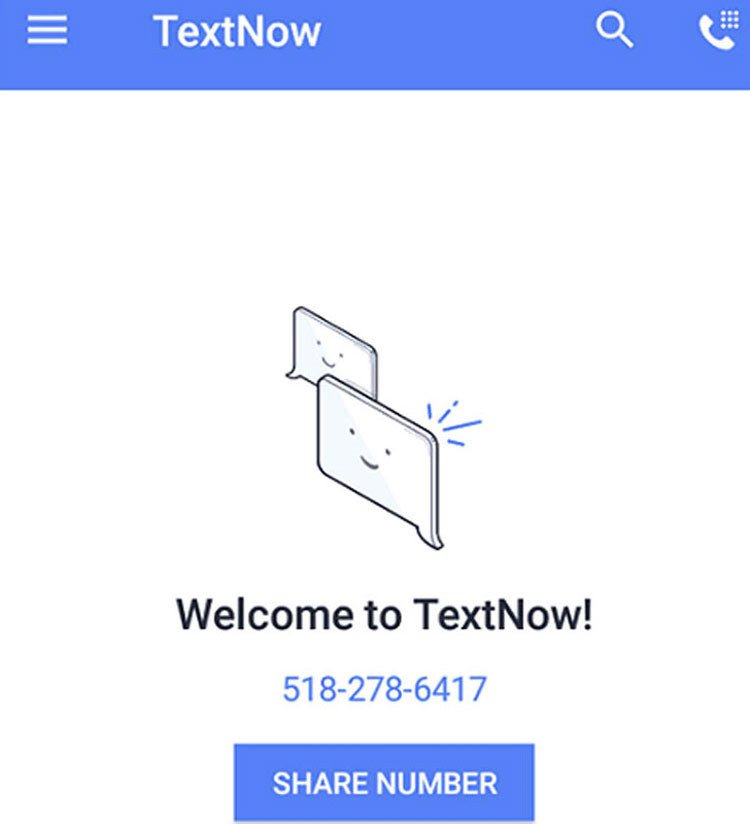 Màn hình xác nhận tạo **số ảo Mỹ** thành công với TextNow