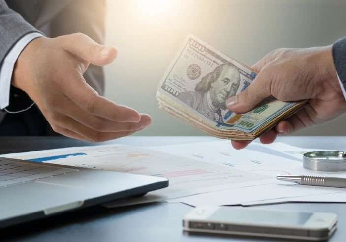 Người đàn ông sử dụng thẻ ATM để rút tiền tại cây ATM, minh họa việc nhận tiền sau khi chuyển đổi ngoại tệ