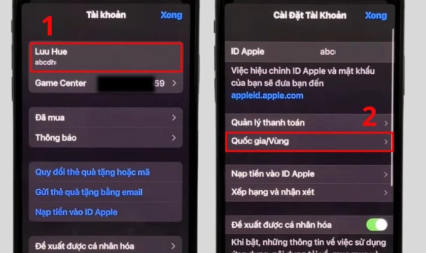 Người dùng đang kiểm tra tài khoản Apple ID của mình trước khi đổi vùng