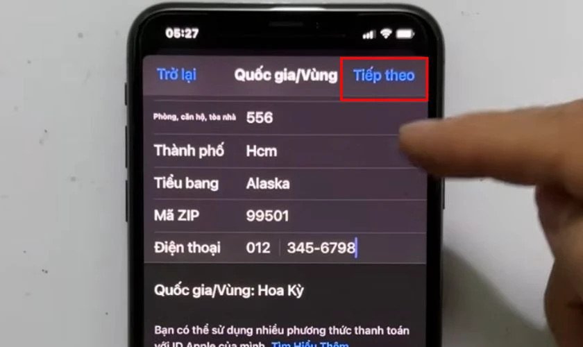 Nút 'Tiếp theo' để hoàn tất quá trình đổi vùng App Store