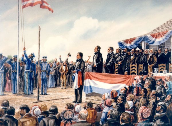 Quốc kỳ Hoa Kỳ và biểu tượng đánh dấu Texas là một tiểu bang từ năm 1845