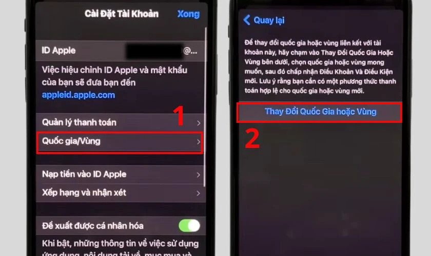 Thay đổi Quốc gia hoặc Vùng trong cài đặt
