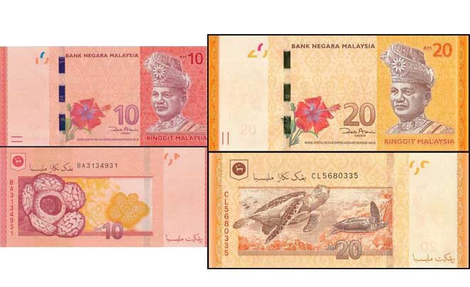 Tiền giấy Ringgit Malaysia mệnh giá 10 và 20