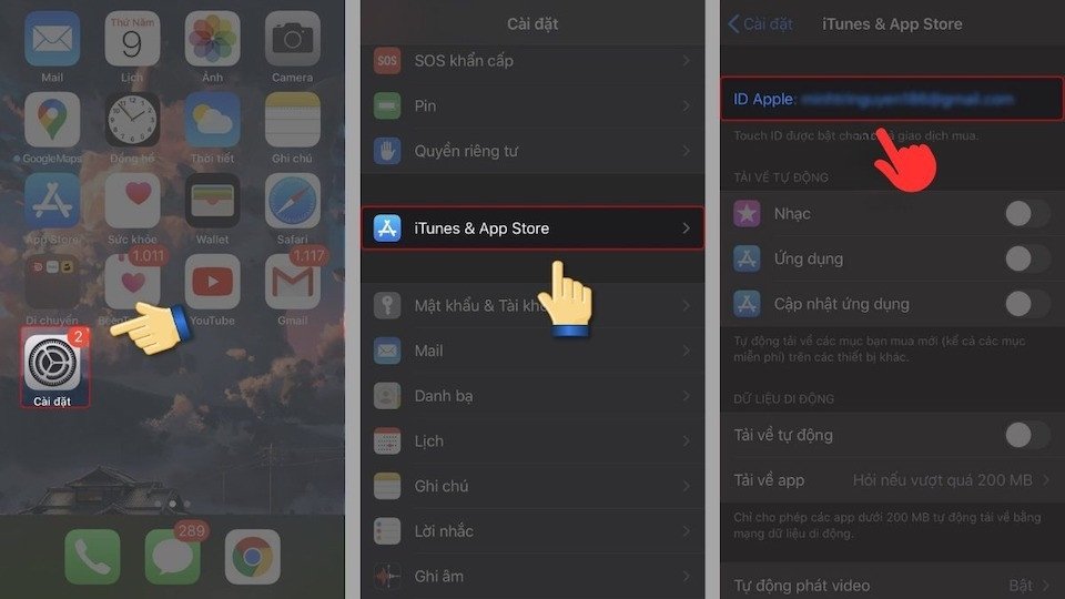 Truy cập cài đặt Apple ID để thực hiện chuyển vùng AppStore về lại Việt Nam