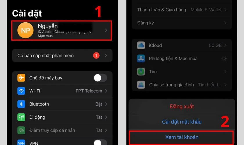 Truy cập cài đặt tài khoản trong ứng dụng Cài đặt để đổi vùng Hoa Kỳ