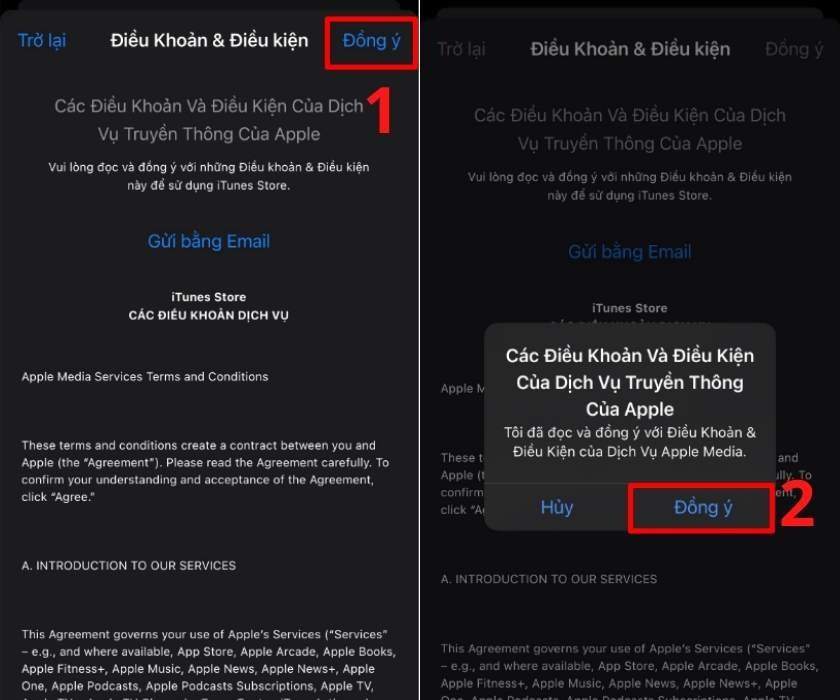 Xác nhận điều khoản và điều kiện khi đổi vùng App Store sang Hoa Kỳ
