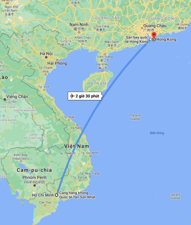 Bản đồ chỉ dẫn đường bay từ Việt Nam đến Hong Kong