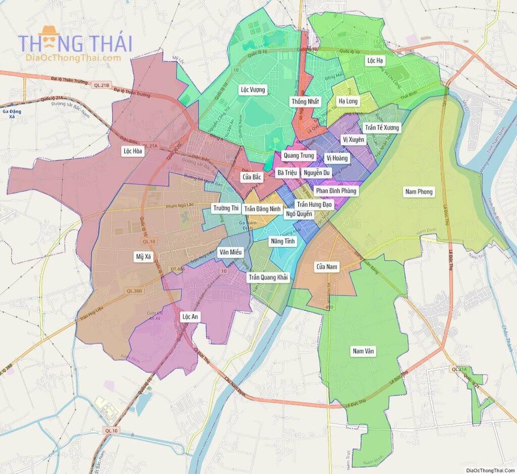 Bản đồ hành chính Thành phố Nam Định chi tiết