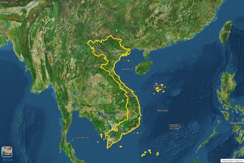 Bản đồ thế giới tập trung vào khu vực Đông Nam Á và múi giờ Việt Nam