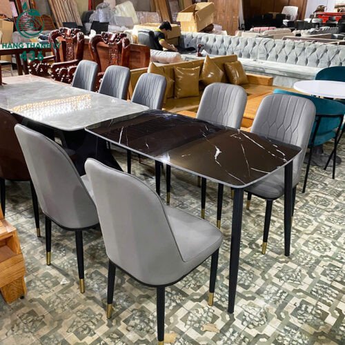 Bộ bàn ăn mặt đá ghế bọc da cao cấp thanh lý