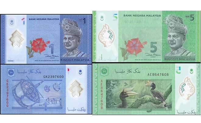Các mệnh giá tiền giấy Ringgit Malaysia thường gặp