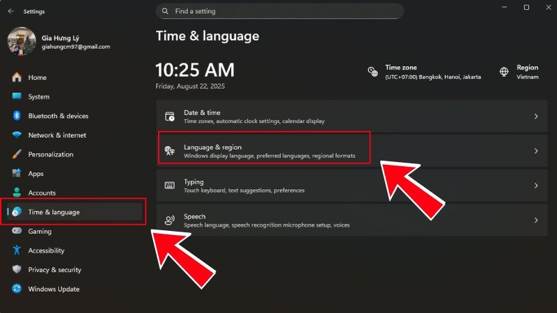 Chọn Language &amp; Region để thay đổi múi giờ máy tính
