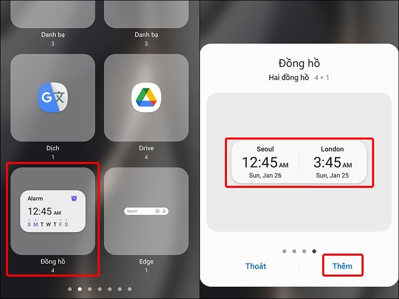 Chọn widget Đồng hồ và Hai đồng hồ để thêm múi giờ trên Android