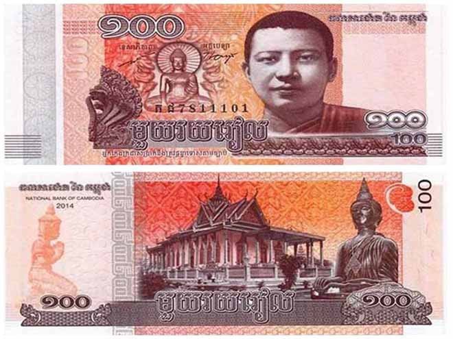 Hình ảnh các tờ tiền Riel Campuchia và tiền đồng Việt Nam, minh họa việc 100 Cambodia 2025 đổi ra tiền Việt Nam.