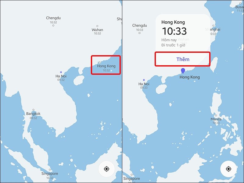 Lựa chọn múi giờ cần hiển thị trên màn hình điện thoại Android