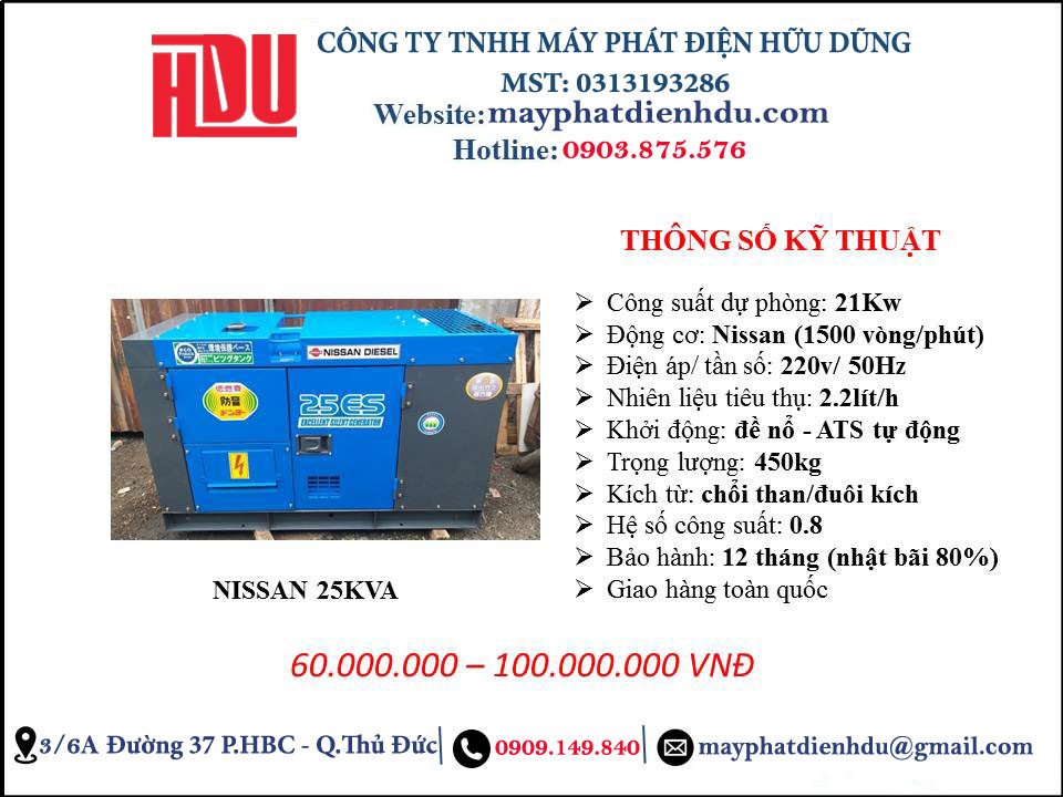 Máy phát điện Nissan 25kva đáng tin cậy đã qua kiểm tra