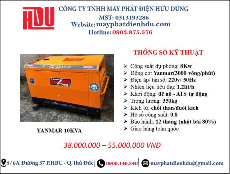 Máy phát điện Yanmar 10kva đã qua sử dụng bền bỉ