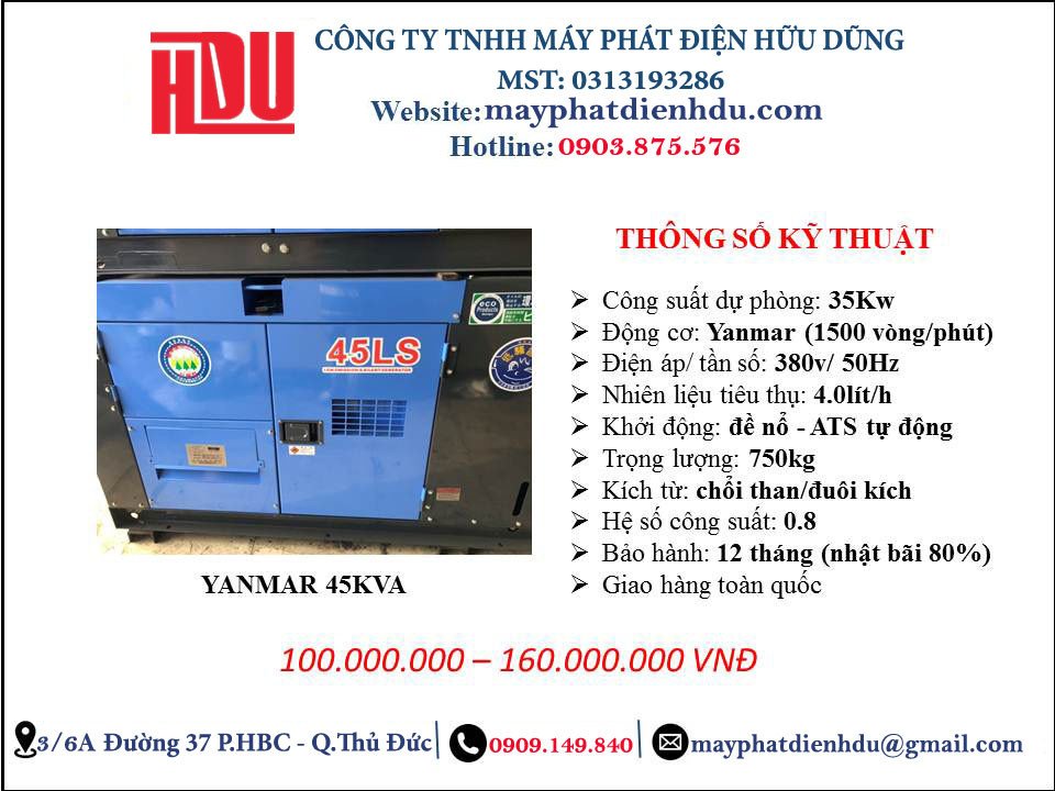 Máy phát điện Yanmar 45kva mạnh mẽ đã qua sử dụng