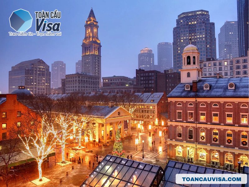 Mùa đông ở Massachusetts với tuyết phủ trắng