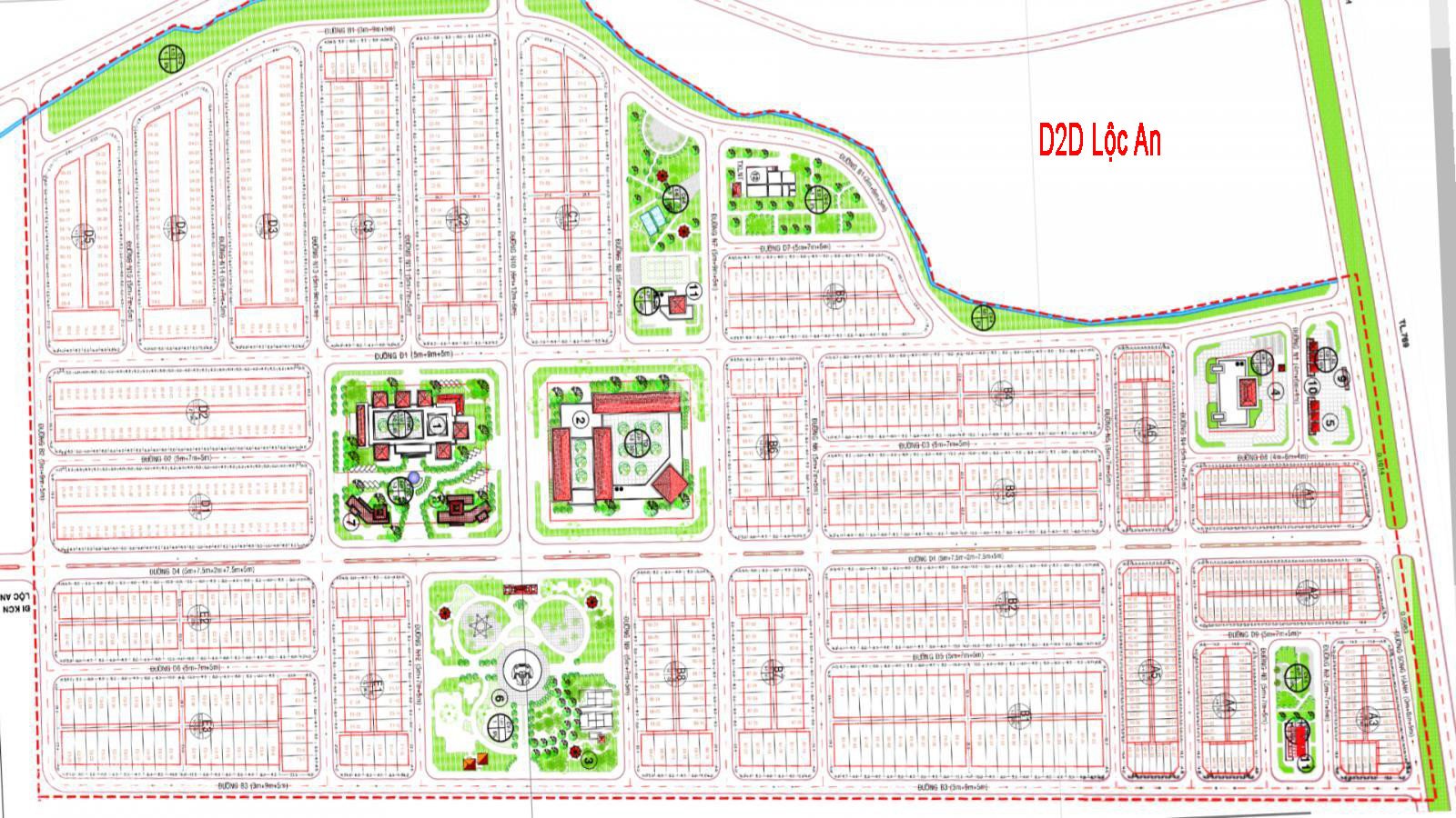 Sơ đồ phân lô chi tiết khu tái định cư D2D Lộc An