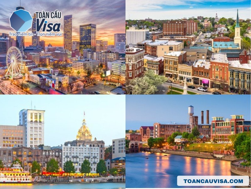 Toàn cảnh thành phố Atlanta, thủ phủ năng động của bang Georgia, nơi tập trung nhiều hoạt động kinh tế và văn hóa, cần lưu ý múi giờ ở Georgia so với Việt Nam